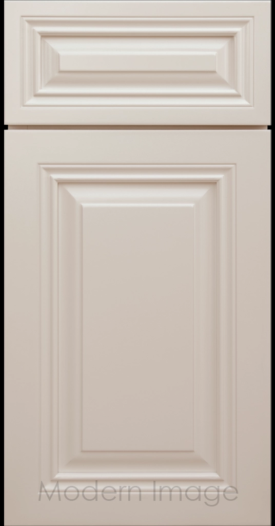 Beige Cambridge cabinet door with a mitered frame and raised center panel.
